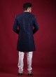 Jacket Style Indowestern In Navy Blue Color